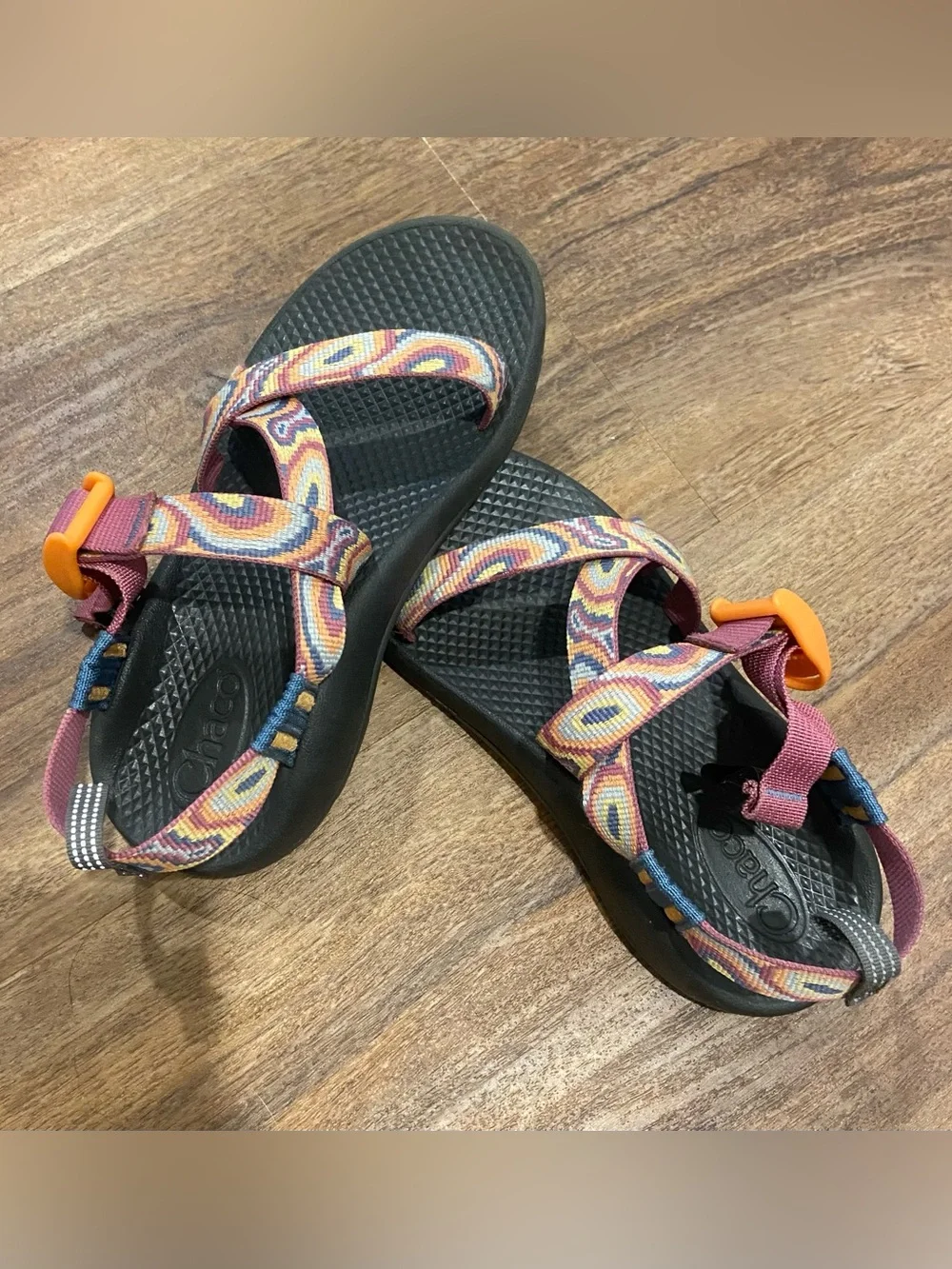 Chaco Kids' Outdoor Sandal in Purple with Multicolor Straps